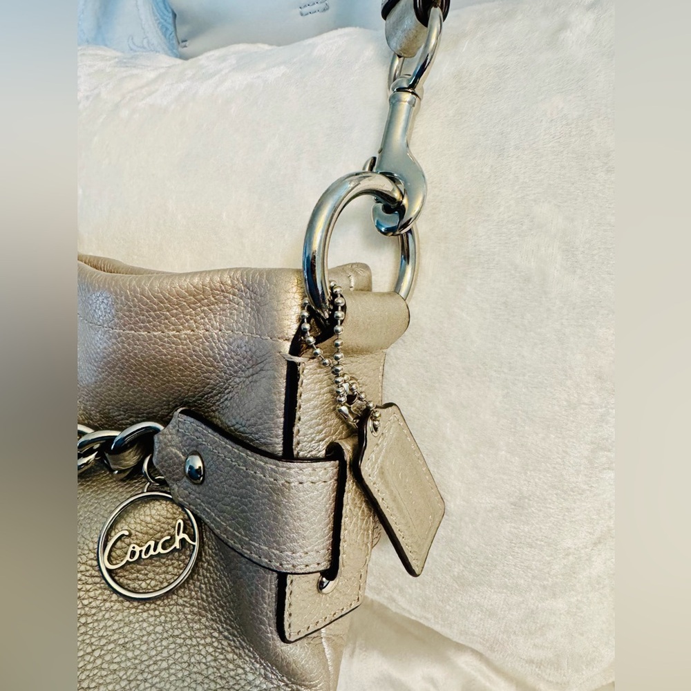 Coach Metallic Leather Shoulder Bag with Chain Detail - Picture 9 of 14